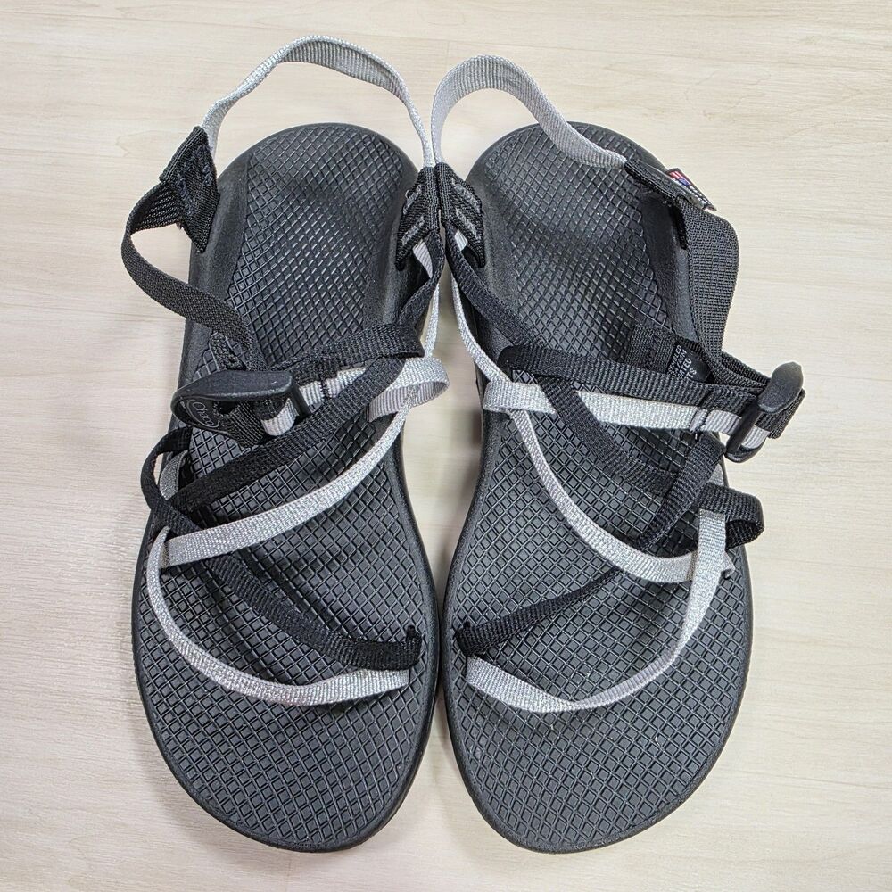 CHACO ZX1‎ Ecotread Strappy Sandal Shoes Metallic Silver Black Women's Size 10
